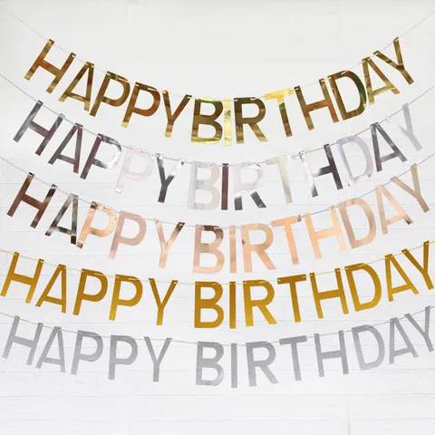 Happy Birthday Banner Mirror Glitter Paper Letter Bunting Garland Hanging Decorations For Kids Adult Birthday Party Supplies