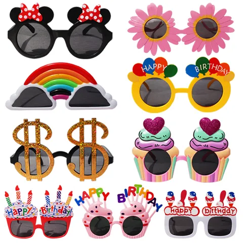 Lunettes de Soleil de Fête Nouveauté Lunettes d'Anniversaire Drôles Gâteau Mignon Fleur Ananas Dollar Accessoires Photo