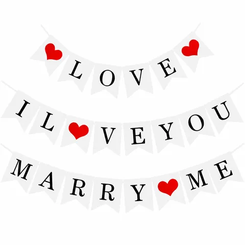 Guirlande de Fanions de Fête de Mariage Papier Blanc Amour Marry Me Lettres Guirlande Romantique Proposition Saint-Valentin Fiançailles Décoration