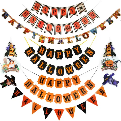 Bannière en Papier de Fête d'Halloween Décoration Suspendue Citrouille Sorcière Fantôme Guirlande Fournitures Festives