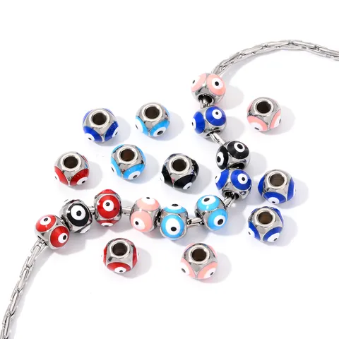 Stainless Steel Nazar Evil Eye Beads Square Spacer Beads For DIY Jewelry Making Necklace Bracelet Accessories Enamel Beads