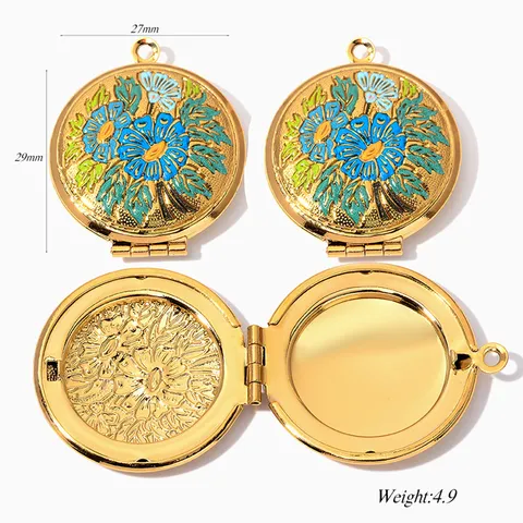 Edelstahl Emaille Blume Foto Rahmen Medaillon Anhänger Rund Sonnenblume DIY Thermotransfer Bild Medaille Schmuck Für Damen Herren