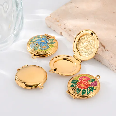 Edelstahl Emaille Blume Foto Rahmen Medaillon Anhänger Rund Sonnenblume DIY Thermotransfer Bild Medaille Schmuck Für Damen Herren