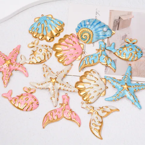 Stainless Steel Ocean Series Starfish Seashell Fish Tail Enamel Charms Pendants For DIY Necklace Bracelet Craft Jewelry Findings Jewelry Making