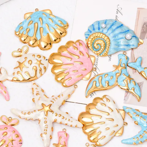 Stainless Steel Ocean Series Starfish Seashell Fish Tail Enamel Charms Pendants For DIY Necklace Bracelet Craft Jewelry Findings Jewelry Making