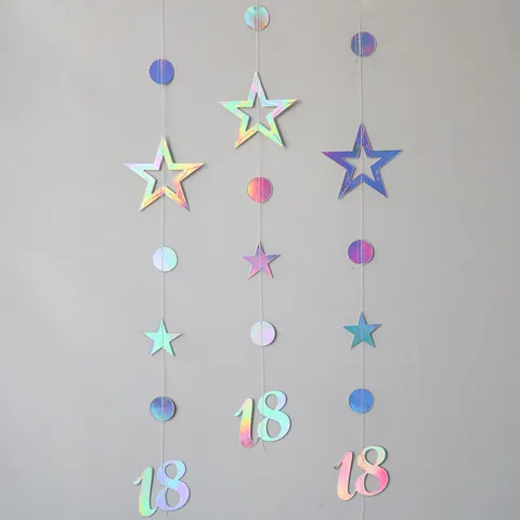 Rose Gold Multi-Color Hollow Star Circle Digital Garland Birthday Party Hanging Wall Decoration Banner