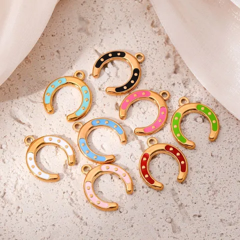 Edelstahl Hufeisen Anhänger Vergoldet Emaille Tropfen Charm DIY Schmuckzubehör Für Halskette Armband Damen Herren Accessoire