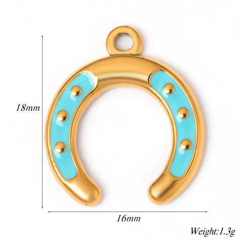 Edelstahl Hufeisen Anhänger Vergoldet Emaille Tropfen Charm DIY Schmuckzubehör Für Halskette Armband Damen Herren Accessoire