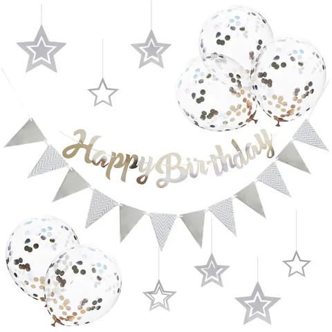 Happy Birthday Letter Banner Triangle Flag Star Hanging Decoration Latex Sequin Balloons Party Decoration