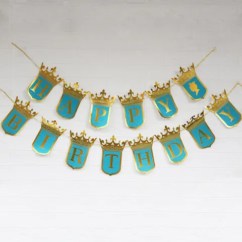 Bannière d'Anniversaire Princesse Couronne en Papier Pailleté Or Guirlande de Lettres Joyeux Anniversaire Décorations Suspendues de Fête