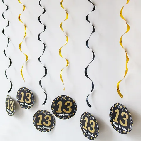 Décorations Suspendues en Spirale pour Fête d'Anniversaire Or Noir Panneau de Chiffres Décoration de Plafond Fournitures d'Anniversaire
