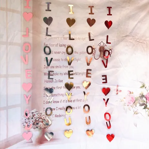 Valentine's Day Wedding Party Decoration Heart Letter Paper Garland I Love You Bunting Banner Hanging Decor