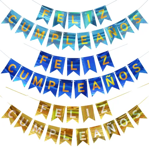 Spanisch Alles Gute zum Geburtstag Banner Laser Gold Silber Rosa Blau Folie Buchstabe Girlande Hängende Flagge Party Dekoration