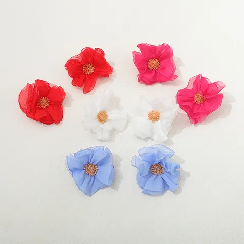 Handgemaakte Chiffon Stof Bloem Oorknopjes 925 Sterling Zilver Stift Boho Bloemen Sieraden Voor Dames Dagelijks Gebruik