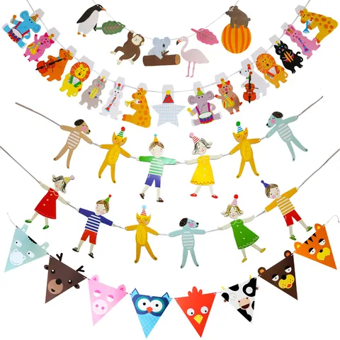 Fête Enfant Animaux Cartoon Papier Banderole Décoration Suspendue Fête Scolaire Fournitures Anniversaire Colorées