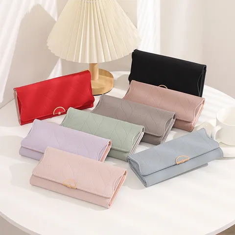 Portafoglio Lungo da Donna in Pelle PU con Motivo a Venature di Foglie Clutch Grande Capacità Borsellino con Fibbia Dorata