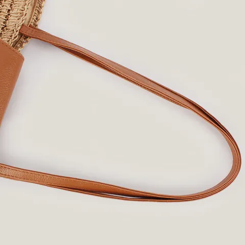 Handmade Paper Rope Woven Shoulder Bag For Women Bohemian Resort Style Tassel Flap Tote Bag Leather Strap Beach Purse