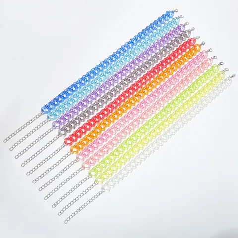 Retro Punk Hart Acryl Schakelketting Halsketting Voor Vrouwen Kleurrijke Transparante Hars Choker Halsketting Met Legering Verlengketting Sieraden Cadeau