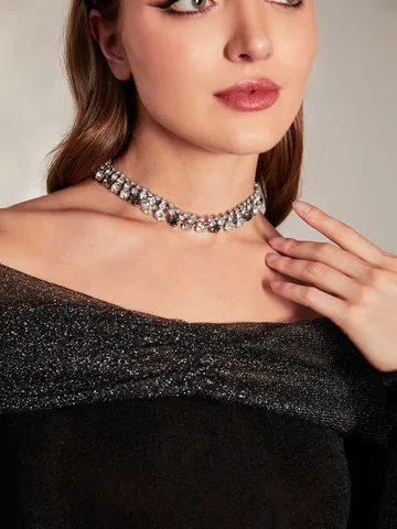 Exaggerated Multi Row Rhinestone Choker Necklace For Women Hip Hop Bling Alloy Crystal Collar Necklace Party Prom Jewelry Gift