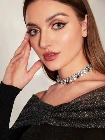 Exaggerated Multi Row Rhinestone Choker Necklace For Women Hip Hop Bling Alloy Crystal Collar Necklace Party Prom Jewelry Gift