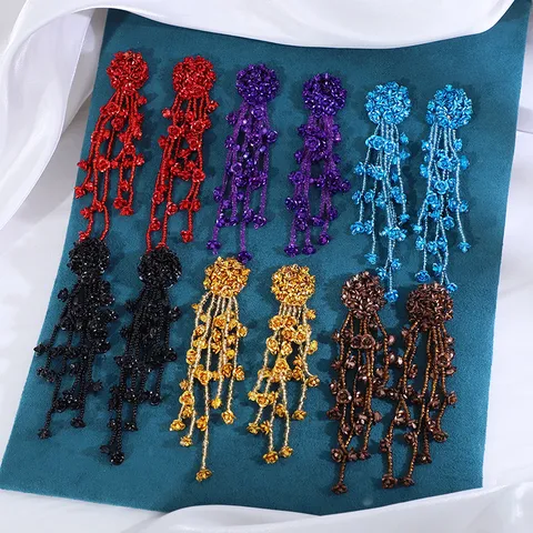 Vintage Metalen Bloem Kraal Kwastje Hangende Oorbellen Met 925 Sterling Zilver Stift Voor Dames Handgemaakte Geweven Sieraden Cadeau