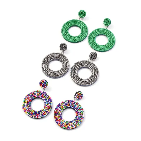 Boho Vintage Handgeweven Hars Glaskraaltjes Creolen Voor Dames Geometrische Ronde Statement Oorknopjes Euro Amerikaanse Mode Sieraden Cadeau