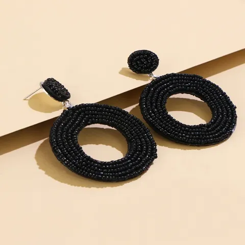 Bohemian Handgeweven Rocailles Creolen Mode Hars Open Cirkel Hanger Oorbellen Vintage Statement Sieraden Voor Vrouwen