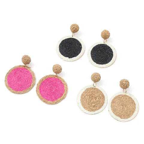 Handgeweven Boheemse Ronde Oorknopjes Voor Dames 925 Sterling Zilver Stift Stro Legering Geometrische Vakantie Sieraden