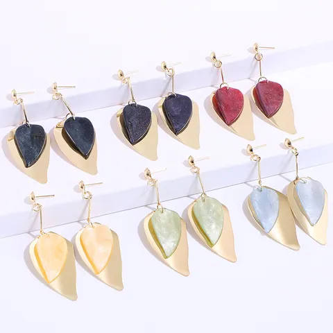 Zoete Dubbellaagse Blad Oorknopjes Voor Dames Morandi Kleur Minimalistisch Metaal Kunststof Botanische Planten Sieraden Cadeau Lange Hangende Oorbellen