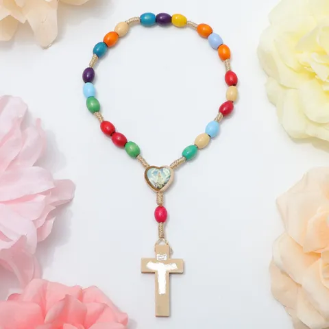 Klassieke Grenenhouten Kralen Rozenkrans Armband Legering Kruis Hart Hanger Religieus Gebed Kralenarmband Sieraden Voor Dames Heren