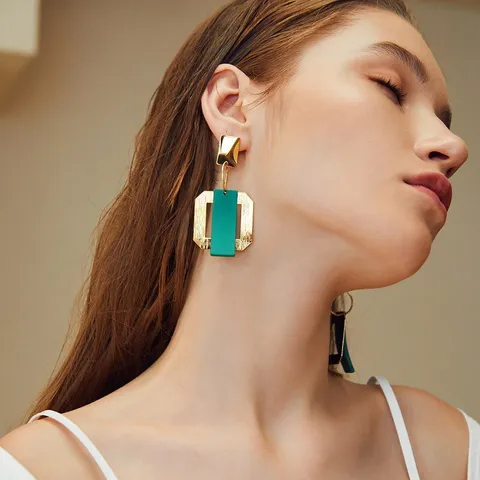 Japanse Koreaanse Stijl Geometrisch Vierkant Holle Oorbellen Dubbellaags Legering Hars Overdreven Persoonlijkheid Hangende Oorknopjes Vrouwen Trendy Sieraden