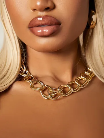 Punk European American Style Gold Chunky Chain Necklace For Women Alloy Round Bead O-link Statement Necklace Jewelry Gift
