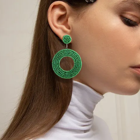 Bohemian Handgeweven Rocailles Creolen Mode Hars Open Cirkel Hanger Oorbellen Vintage Statement Sieraden Voor Vrouwen