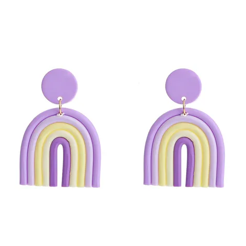 Bohemian Handmade Polymer Clay Rainbow Geometric U-Shape Earrings With 925 Sterling Silver Post For Women Jewelry Gift