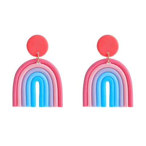 Bohemian Handmade Polymer Clay Rainbow Geometric U-Shape Earrings With 925 Sterling Silver Post For Women Jewelry Gift