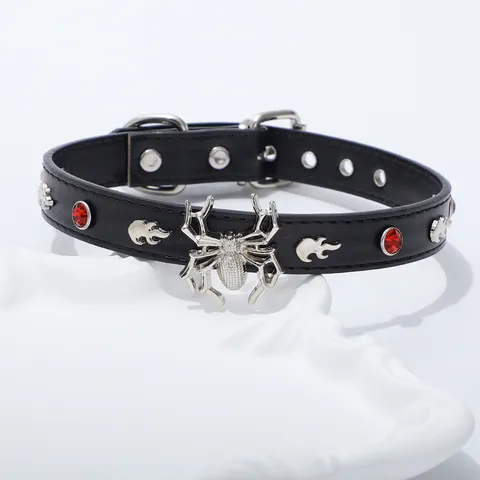 Gothic Leer Legering Strass Spin Hanger Choker Ketting Verstelbare Vlam Ontwerp Zoete Coole Nekketting Sieraden Voor Unisex Feest