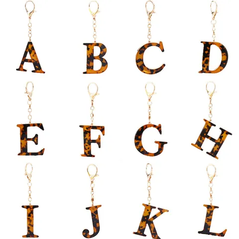 Leopardenmuster Acetat Initialen Schlüsselanhänger Legierung Eingelegtes Alphabet Schlüsselring Mode Taschenanhänger Accessoire Damen Geschenk