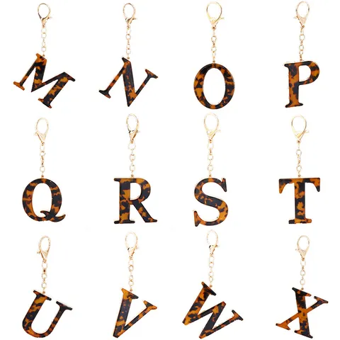 Leopardenmuster Acetat Initialen Schlüsselanhänger Legierung Eingelegtes Alphabet Schlüsselring Mode Taschenanhänger Accessoire Damen Geschenk