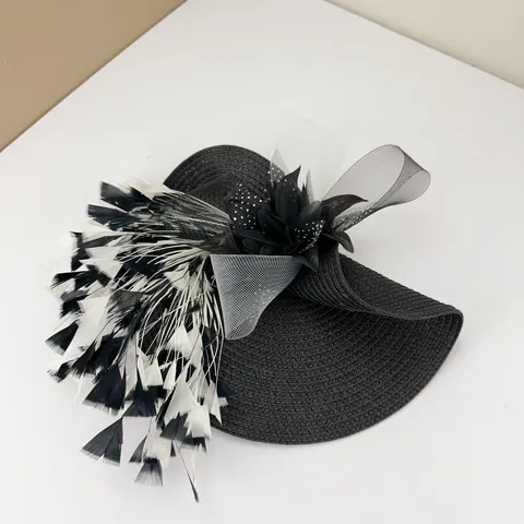 Vintage Netz Feder Fascinator Hut Damen Elegant Spitze Blume Haarschmuck Breite Krempe Pillbox Hut Für Fotoshooting Party