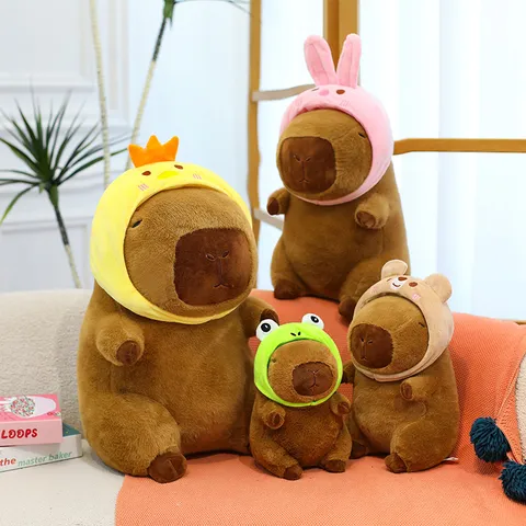 Cute Capybara Plush Toy Stuffed Animal With Animal Hat Soft Pillow Doll Birthday Gift For Kids