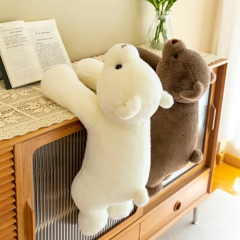 Cute Lying Polar Bear Plush Toy Stuffed Animal Pillow Soft Short Plush Down Cotton Hugging Bear Birthday Gift Doll