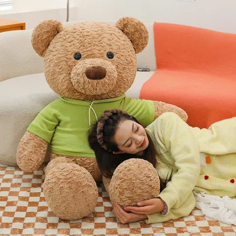 Cute Teddy Bear Plush Toy Stuffed Animal Soft Curly Fur Doll With Puppy Scarf Or Hoodie Birthday Gift Pillow