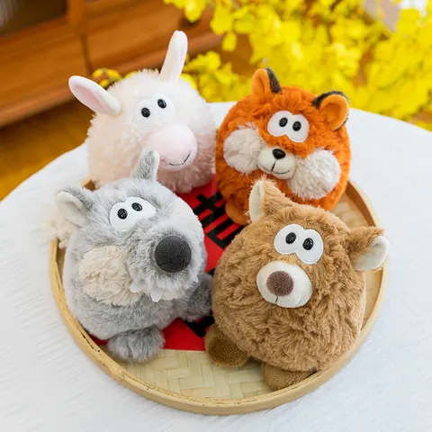 Cute Cartoon Jungle Beanbag Animal Plush Toy Chubby Fox Wolf Bear Sheep Stuffed Doll Cute Companion Gift