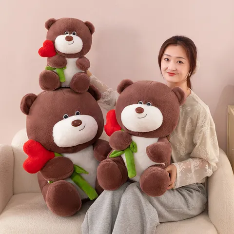 Grazioso Orsetto di Peluche Giocattolo Cuscino Morbido Cuore di Rosa Per San Valentino Compagno Cuscino