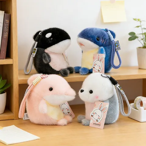Cute Marine Series Killer Whale Shark Dolphin Seal Plush Toy Pendant Keychain Stuffed Animal Doll Gift For Girlfriend