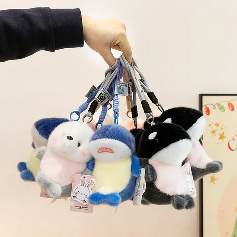 Cute Marine Series Killer Whale Shark Dolphin Seal Plush Toy Pendant Keychain Stuffed Animal Doll Gift For Girlfriend
