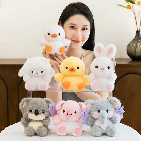 Cute Cartoon Animal Plush Toy Stuffed Doll Kawaii Sheep Koala Elephant Pig Duck Rabbit Table Ornament Desktop Companion Gift
