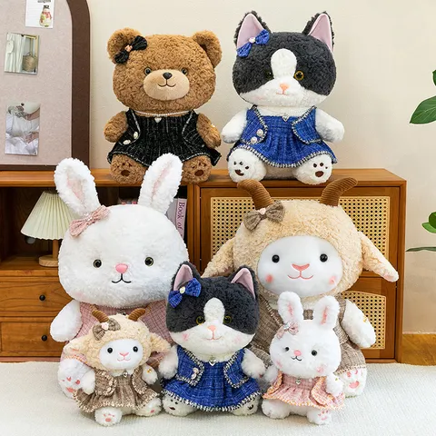 Cute Animal Plush Toy Stuffed Doll Lamb Cat Rabbit Bear With Floral Skirt Soft Companion Toy Kids Birthday Gift