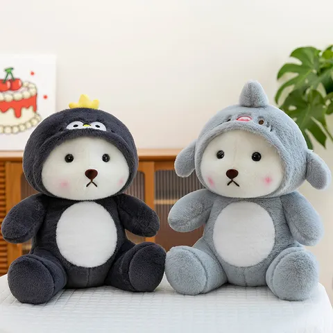 Simpatico Giocattolo in Peluche di Animale con Cappuccio dei Cartoni Animati Morbido Orso Bambola Unicorno Squalo Pinguino Cuscino Regalo