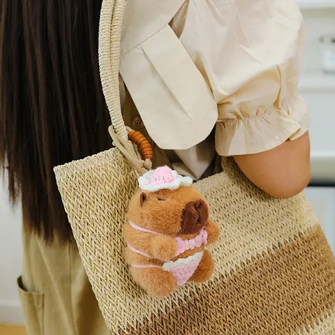 Cute Capybara Penguin Plush Keychain Knitted Hawaiian Bikini Hat Animal Doll Bag Pendant